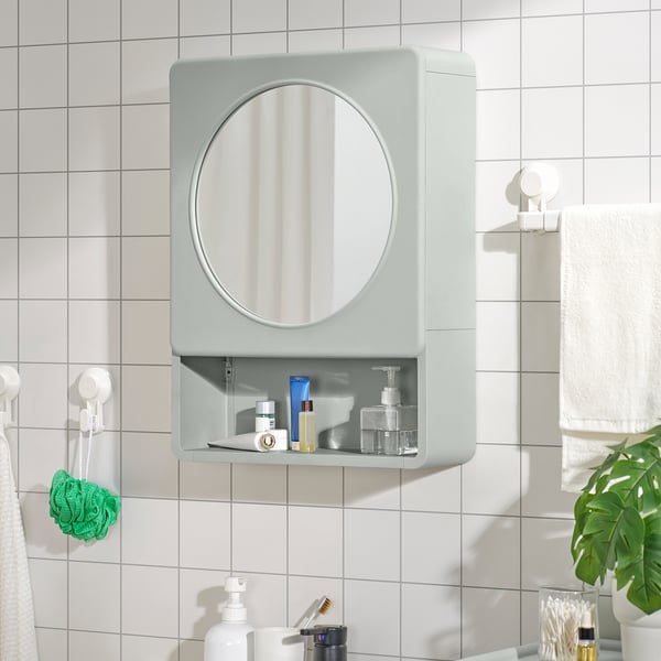 IVÖSJÖN mirror cabinet with 1 door, green, 44x15x59 cm