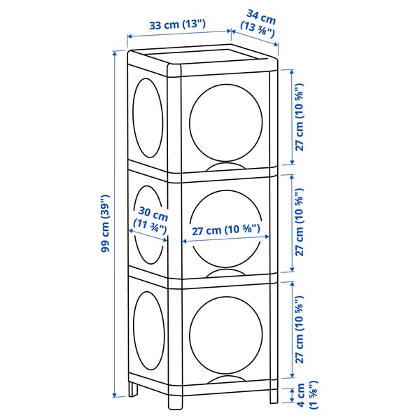 IVÖSJÖN cabinet with doors, blue, 33x34x99 cm