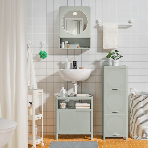 IVÖSJÖN wash-basin base cabinet, with sliding doors/green, 50x33x57 cm