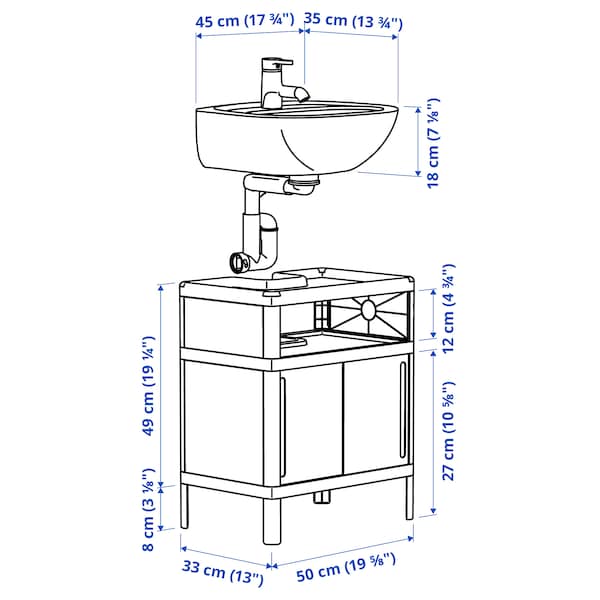 IVÖSJÖN / SKATSJÖN wash-stnd w slid drs/wash-basin/tap, green, 50x35 cm