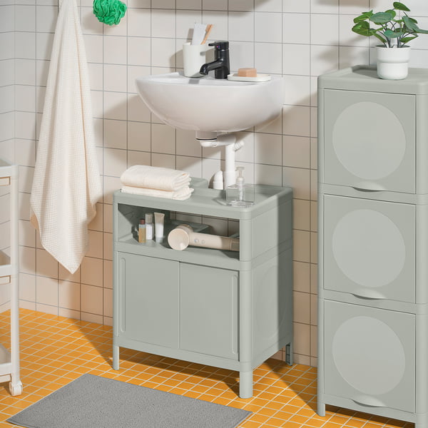 IVÖSJÖN / SKATSJÖN wash-stnd w slid drs/wash-basin/tap, green, 50x35 cm
