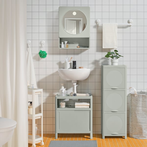 IVÖSJÖN / SKATSJÖN wash-stnd w slid drs/wash-basin/tap, green, 50x35 cm