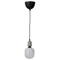 JÄLLBY / MOLNART - Pendant lamp with bulb, nickel-plated/tubular white/transparent glass
