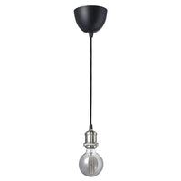 JÄLLBY / MOLNART pendant lamp with light bulb, textile nickel-plated/globe grey clear glass, 95 mm