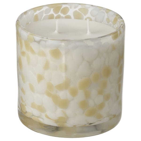 Ikea JÄMLIK - Scented glass candle 2 stopp, Vanilla/light grey-beige,50 h