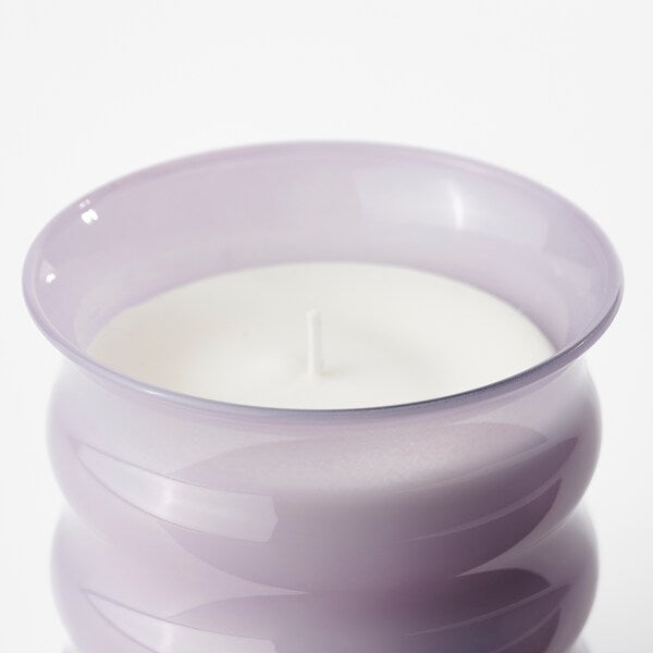 JÄMNMOD - Scented candle in glass, Sweet pea/purple, 50 hr