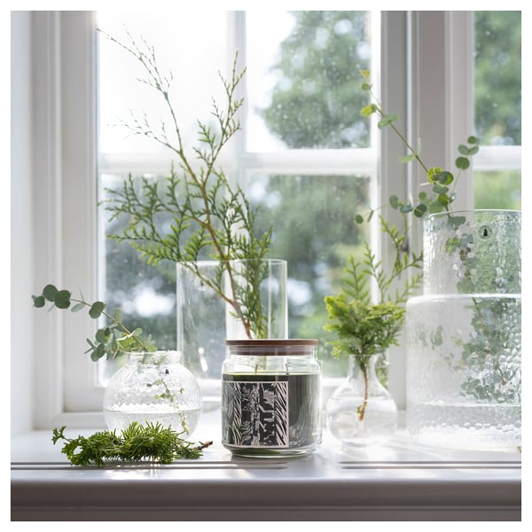 JÄMTSKOGEN scented candle/glass w lid/2 wicks, cypress & eucalyptus/dark green, 70 hr