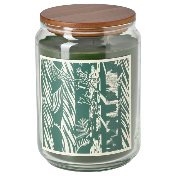 JÄMTSKOGEN - JÄMTSKOGEN Scented candle/glass w lid/2 wicks, cypress & eucalyptus/dark green, 100 hr
