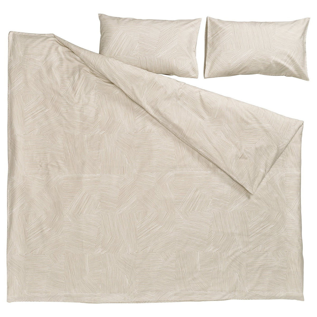 JÄRNTRÄD duvet cover and 2 pillowcases, light beige/white, 240x220/50x80 cm