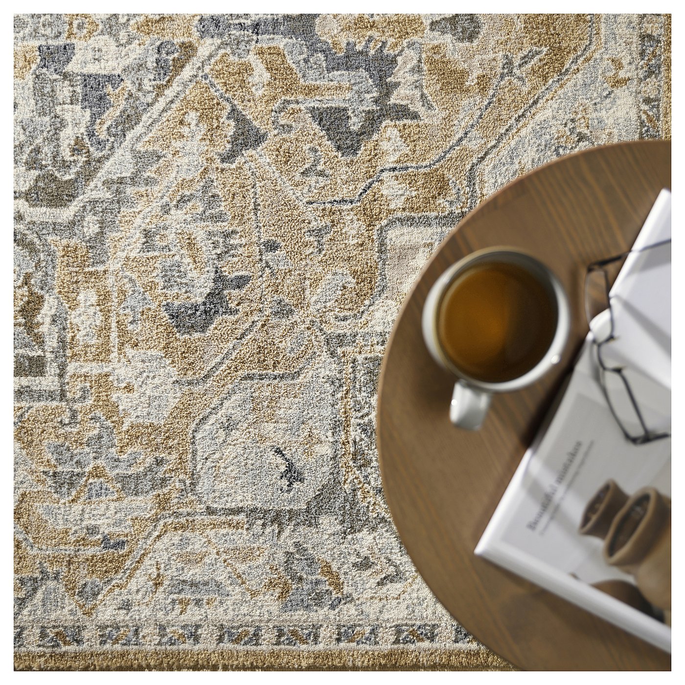 JÄRNVÄG rug, low pile, ornament pattern beige/dark beige, 160x230 cm