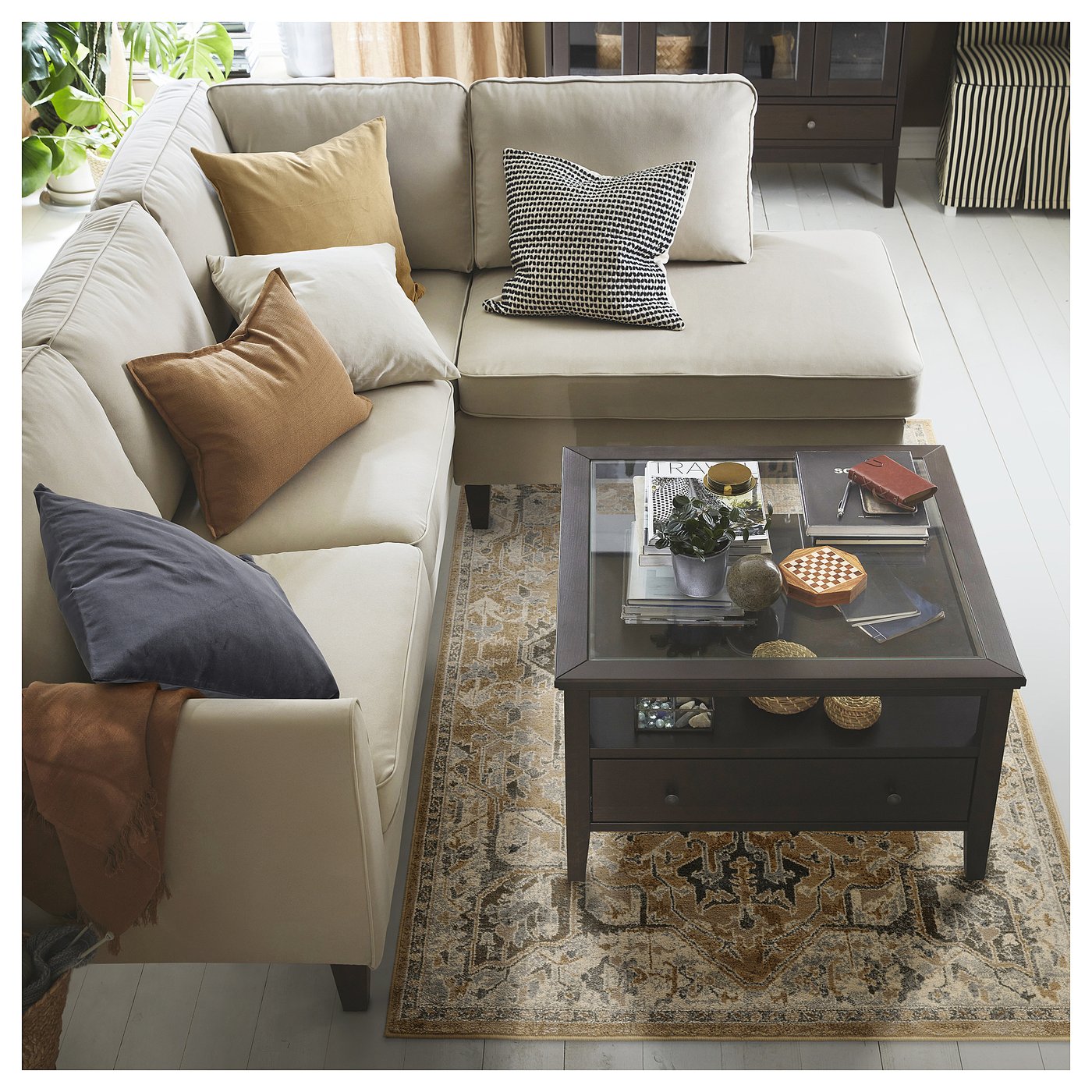 JÄRNVÄG rug, low pile, ornament pattern beige/dark beige, 10 mmx133 cm