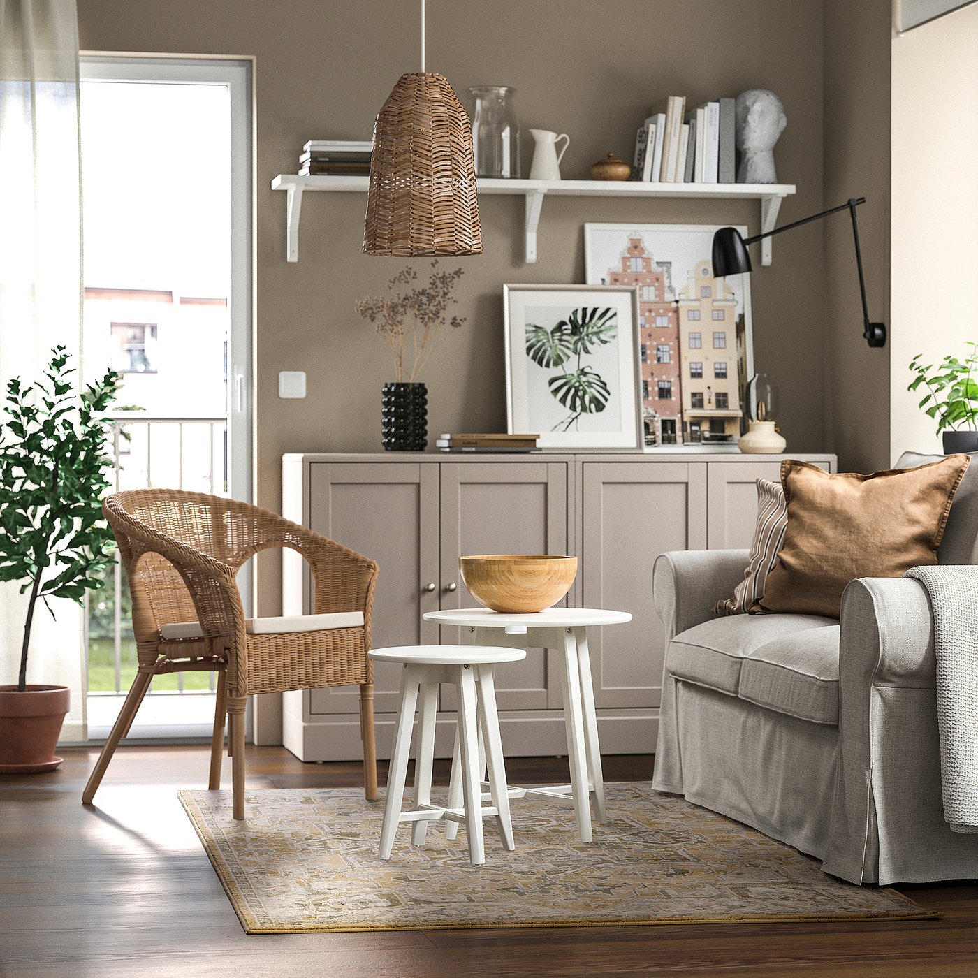 JÄRNVÄG rug, low pile, ornament pattern beige/dark beige, 10 mmx133 cm