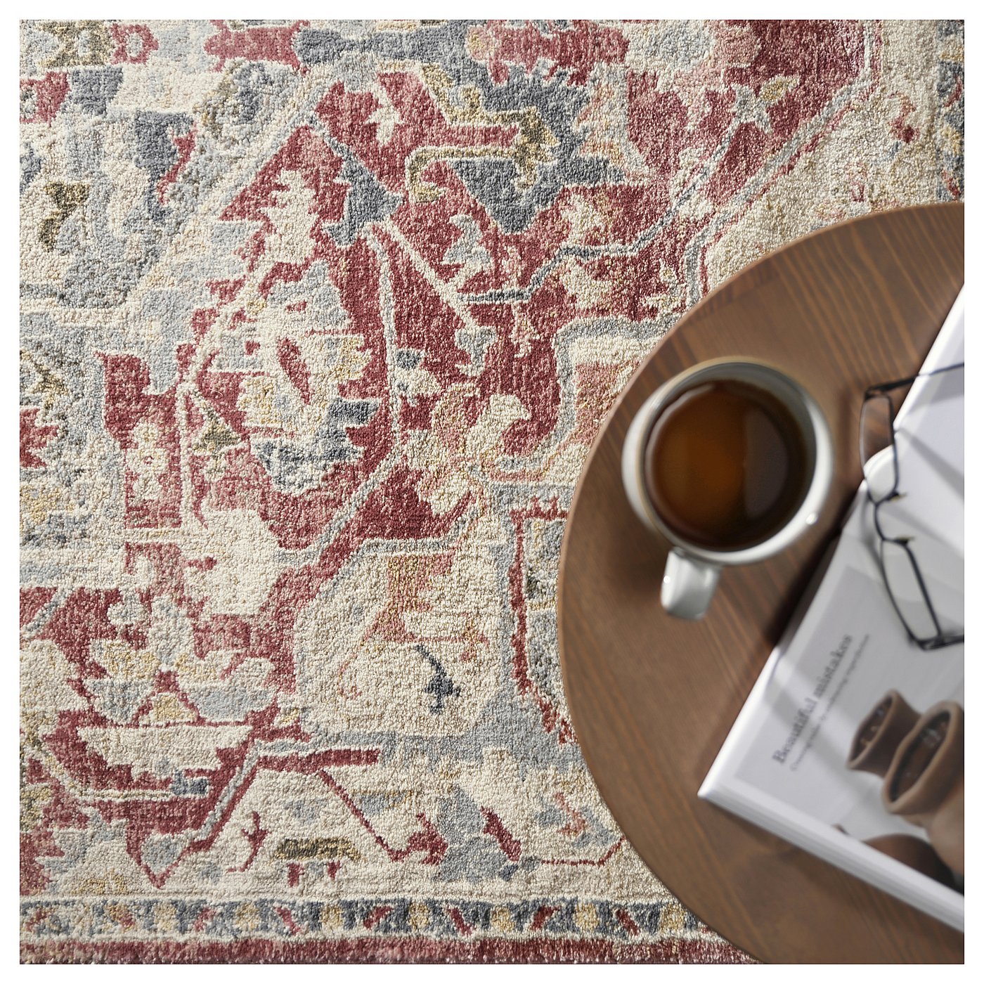 JÄRNVÄG rug, low pile, ornament pattern pink/beige, 10 mmx160 cm