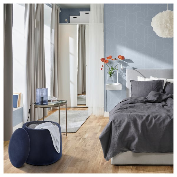 JÄRRESTAD pouffe, with storage/Djuparp dark blue, 46 cm