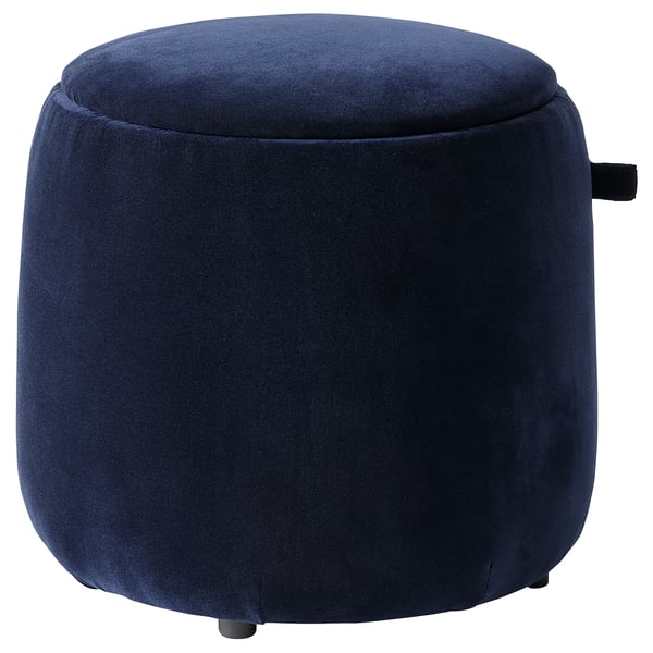 JÄRRESTAD pouffe, with storage/Djuparp dark blue, 46 cm