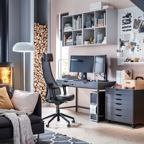 JÄRVFJÄLLET office chair with armrests, Glose black, 52x140x68 cm