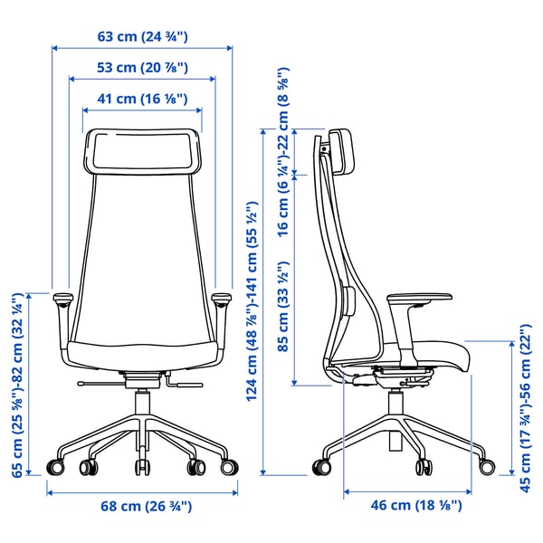 JÄRVFJÄLLET office chair with armrests, Glose black, 68 cm