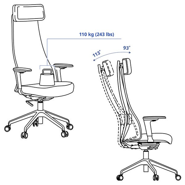 JÄRVFJÄLLET office chair with armrests, Glose black, 68 cm