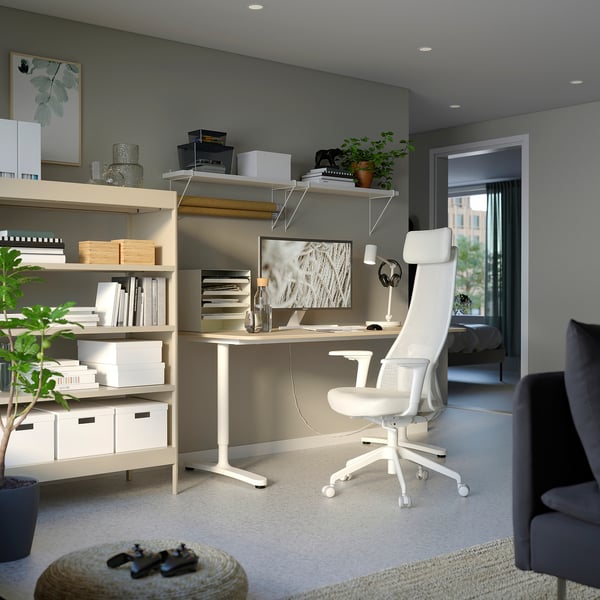 JÄRVFJÄLLET office chair with armrests, Grann white, 68 cm