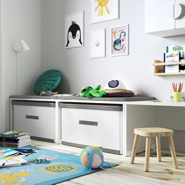 JÄTTEBJÖRN box with lid, white/grey, 81x45x44 cm