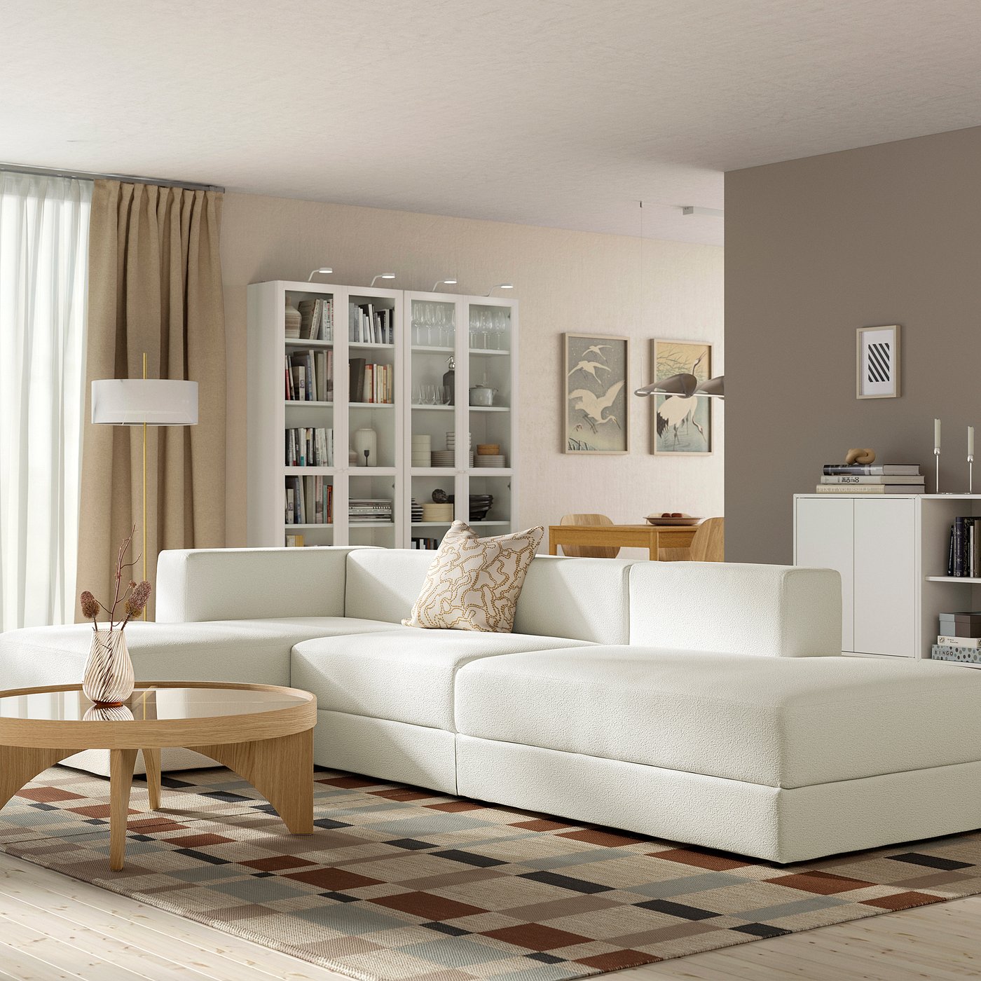 JÄTTEBO 3,5-seat mod sofa w chaise longues, Axvall off-white, 324x71x160 cm