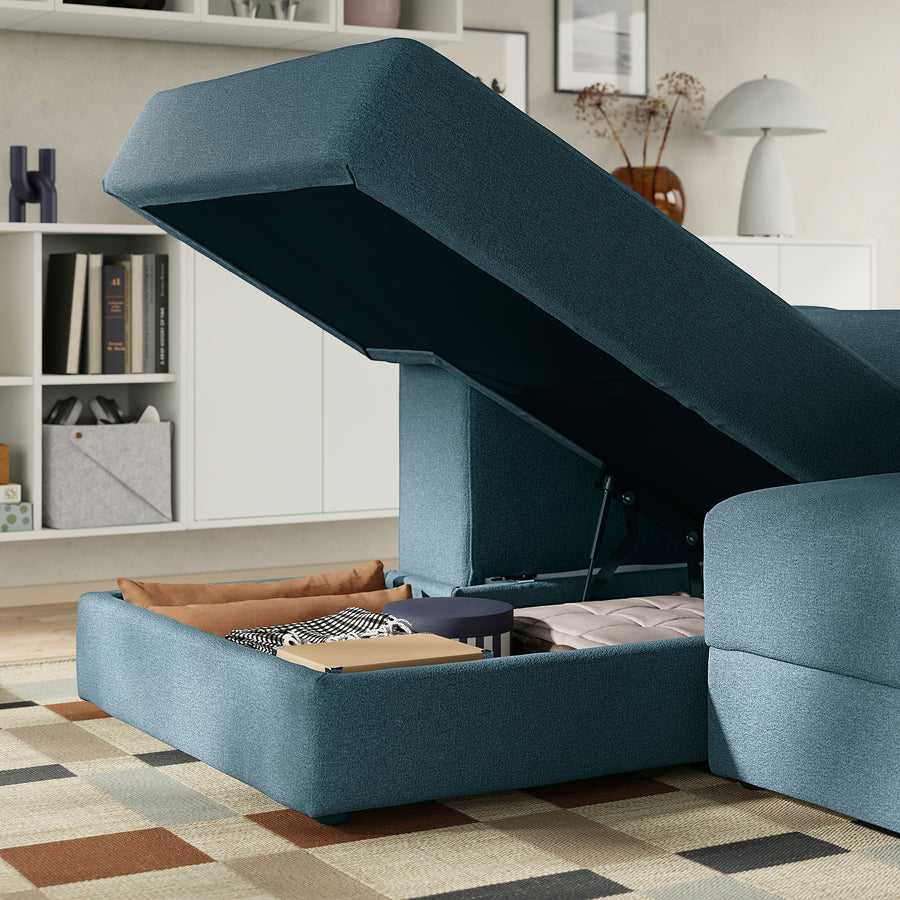 JÄTTEBO 3,5-seat mod sofa w chaise longues, armrests Axvall/dark grey-blue, 285x71x160 cm