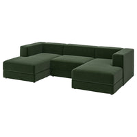 JÄTTEBO 3,5-seat mod sofa w chaise longues, armrests Johanneshov/dark green, 285x71x160 cm