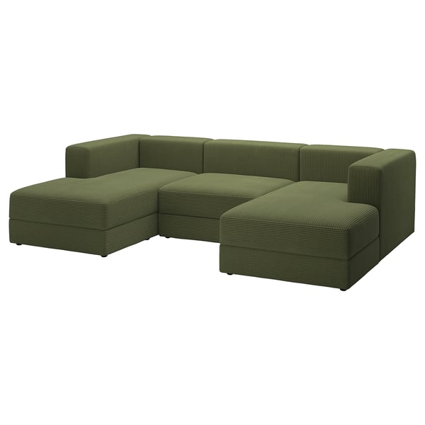 JÄTTEBO 3,5-seat mod sofa w chaise longues, armrests Samsala/dark yellow-green, 25x71x160 cm