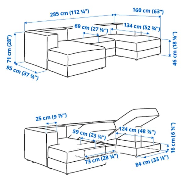 Ikea JÄTTEBO - 3.5 seater sofa with chaise-longue, armrests Samsala/dark yellow-green ,