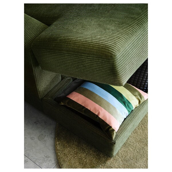 JÄTTEBO - 3.5 seater sofa with chaise-longue, armrests Samsala/dark yellow-green ,