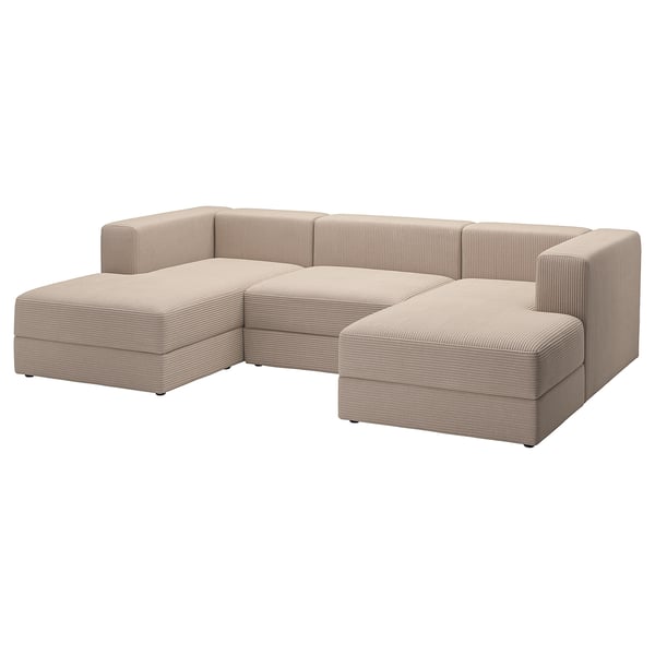 JÄTTEBO - 3.5 seater sofa with chaise-longue, armrests Samsala/dark yellow-green ,