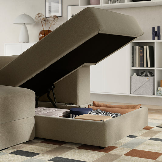 JÄTTEBO 3,5-seat mod sofa w chaise longues, Johanneshov brown-beige, 324x71x160 cm
