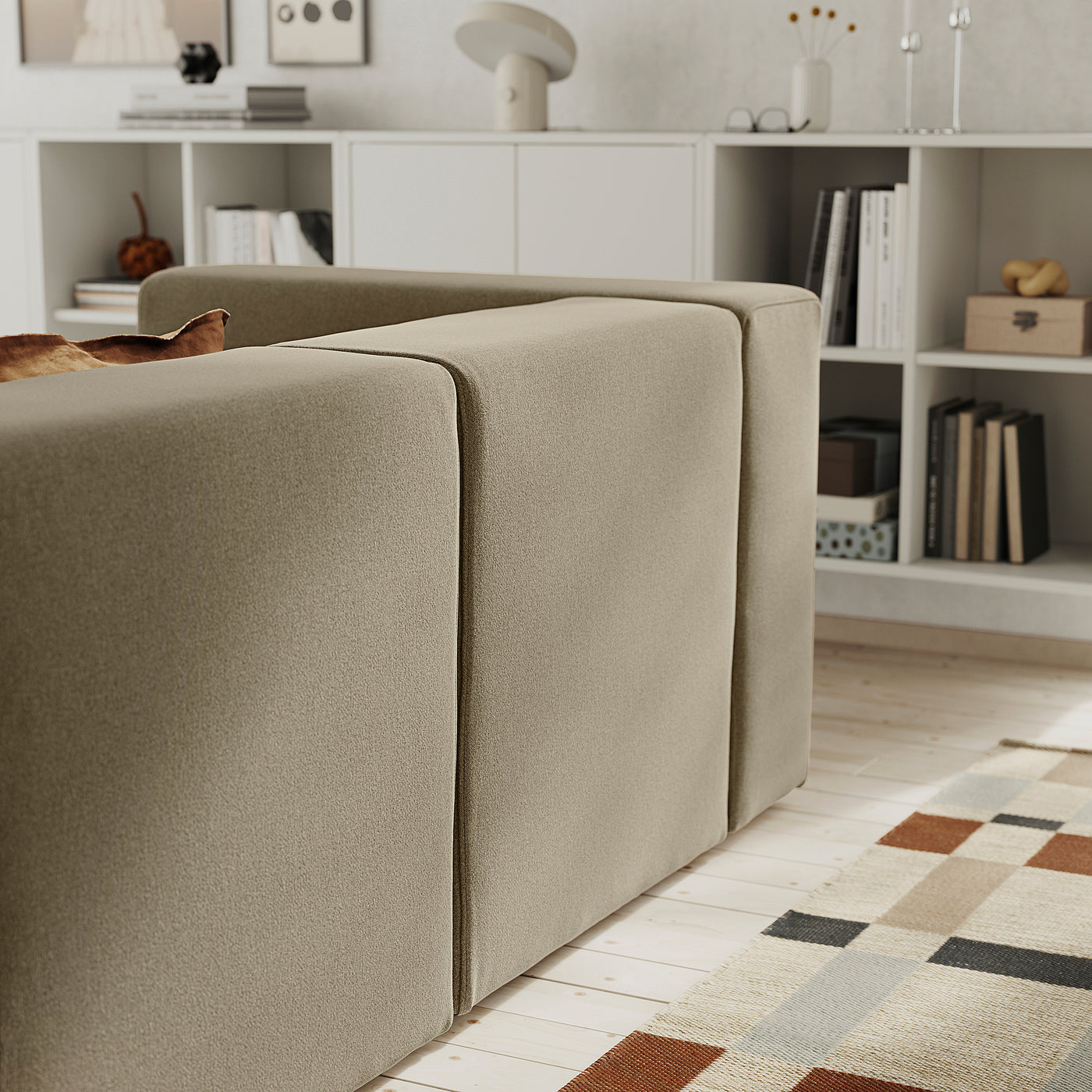 JÄTTEBO 3,5-seat mod sofa w chaise longues, Johanneshov brown-beige, 324x71x160 cm