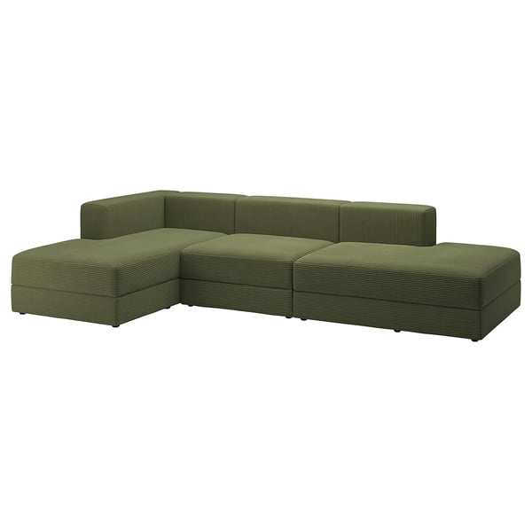 JÄTTEBO 3,5-seat mod sofa w chaise longues, Samsala dark yellow-green, 25x71x160 cm