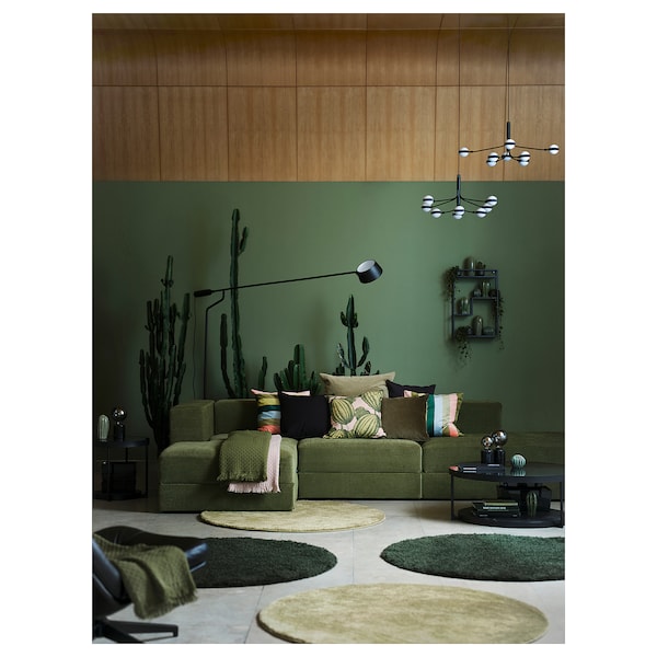 JÄTTEBO - 3.5-seater sofa with chaise longue, Samsala dark yellow-green ,