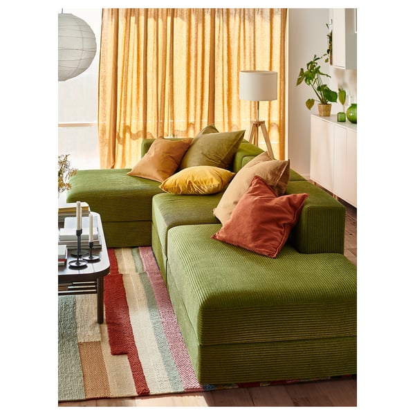 JÄTTEBO 3,5-seat mod sofa w chaise longues, Samsala dark yellow-green, 324x71x160 cm