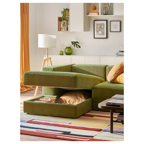 JÄTTEBO - 3.5-seater sofa with chaise longue, Samsala dark yellow-green ,