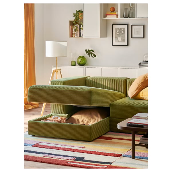 JÄTTEBO 3,5-seat mod sofa w chaise longues, Samsala dark yellow-green, 324x71x160 cm
