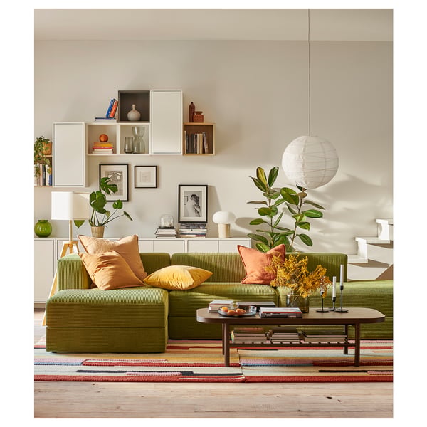 JÄTTEBO 3,5-seat mod sofa w chaise longues, Samsala dark yellow-green, 324x71x160 cm