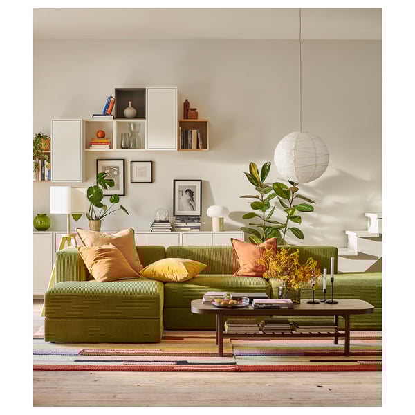 JÄTTEBO 3,5-seat mod sofa w chaise longues, Samsala dark yellow-green, 25x71x160 cm