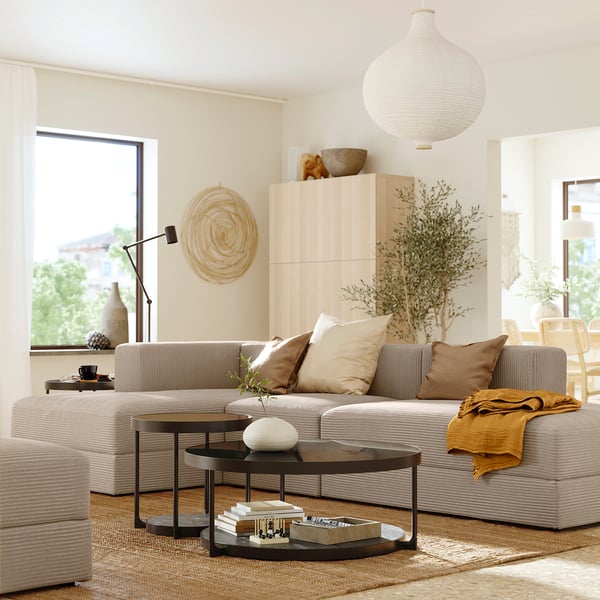 JÄTTEBO 3,5-seat mod sofa w chaise longues, Samsala grey-beige, 324x71x160 cm