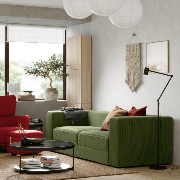 JÄTTEBO 3-seat modular sofa, Samsala dark yellow-green, 240x71x95 cm