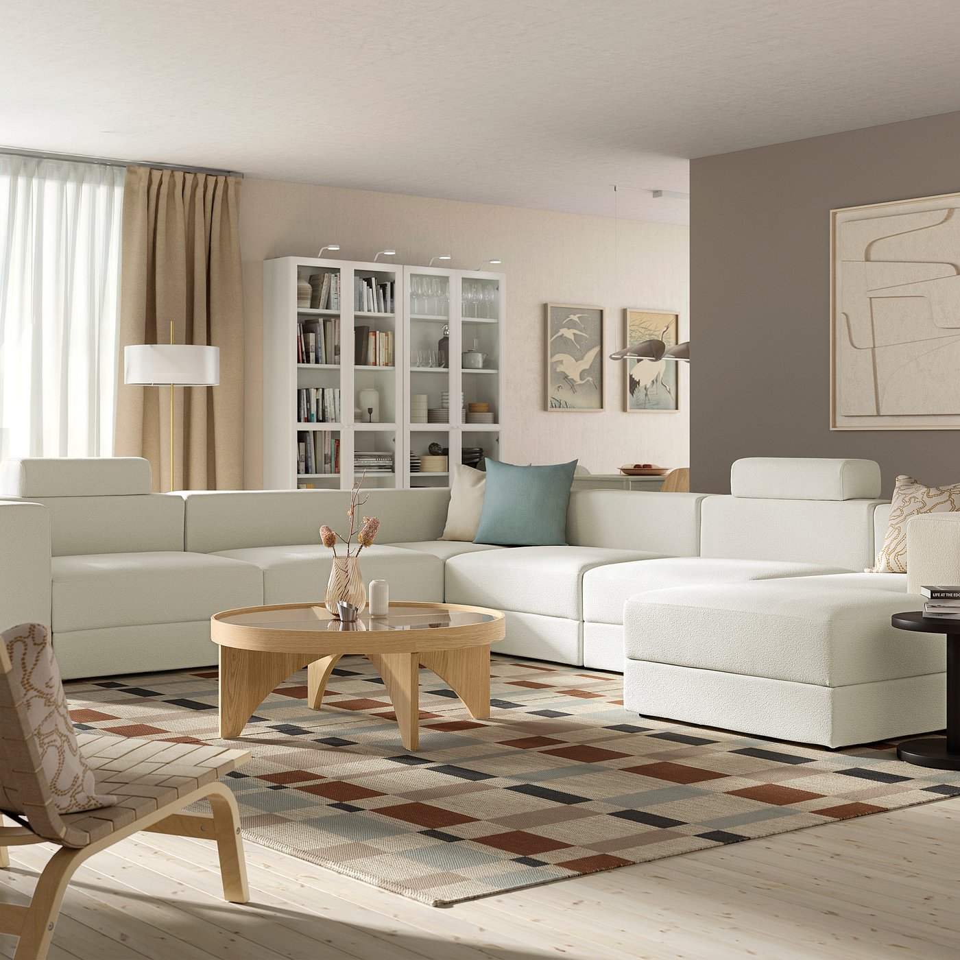 JÄTTEBO u-shaped sofa, 7-seat, with chaise longue, right with headrests/Axvall off-white, 25x87x95 cm