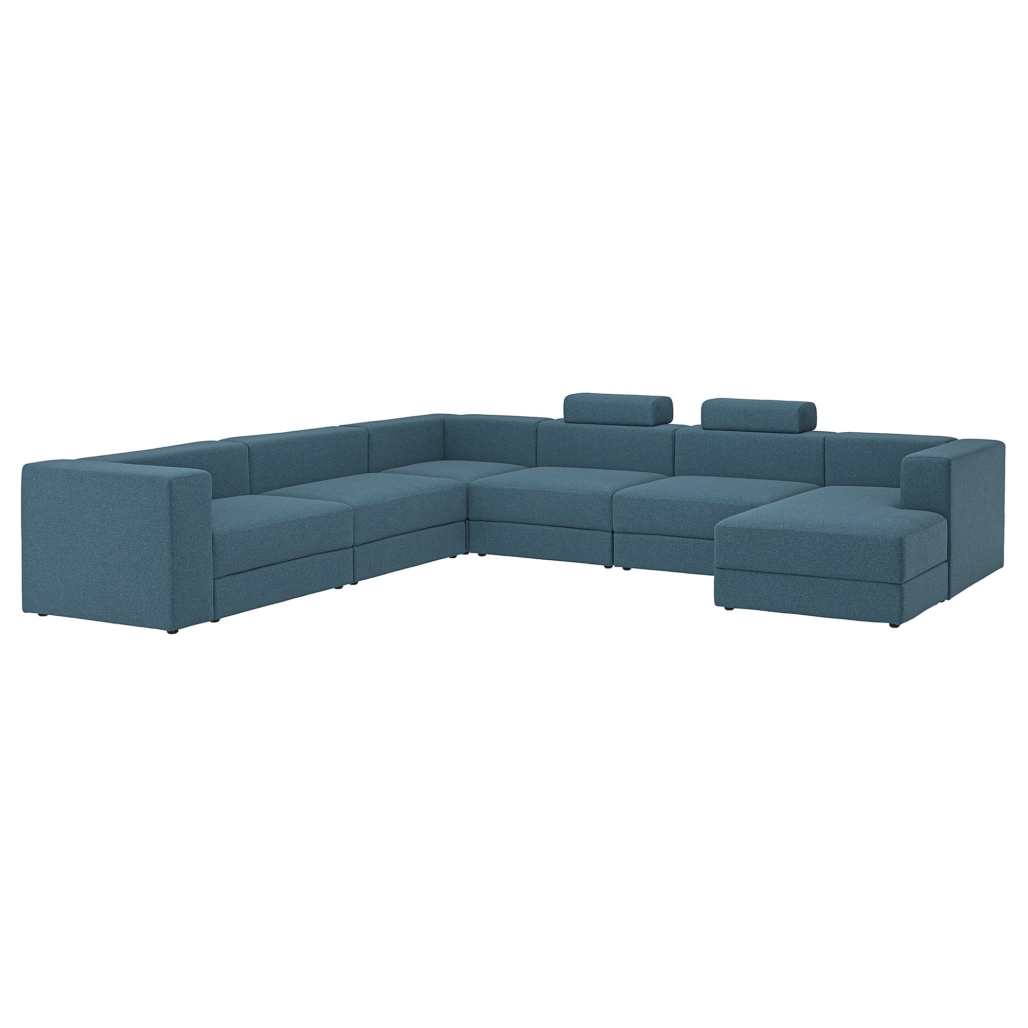 JÄTTEBO u-shaped sofa, 7-seat, with chaise longue, right with headrests/Axvall dark grey-blue, 25x87x95 cm