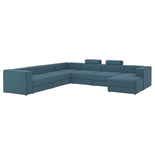 JÄTTEBO u-shaped sofa, 7-seat, with chaise longue, right with headrests/Axvall dark grey-blue, 25x87x95 cm