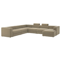 JÄTTEBO u-shaped sofa, 7-seat, with chaise longue, right with headrests/Johanneshov brown-beige, 25x87x95 cm