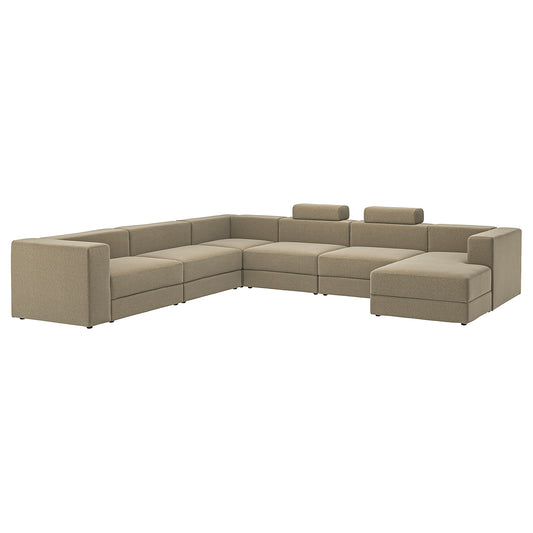 JÄTTEBO u-shaped sofa, 7-seat, with chaise longue, right with headrests/Johanneshov brown-beige, 25x87x95 cm