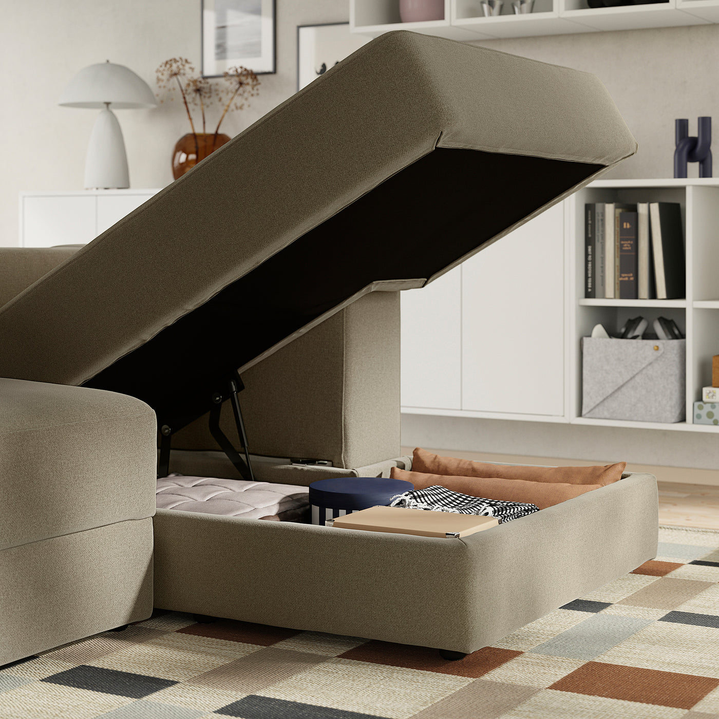 JÄTTEBO u-shaped sofa, 7-seat, with chaise longue, right with headrests/Johanneshov brown-beige, 25x87x95 cm