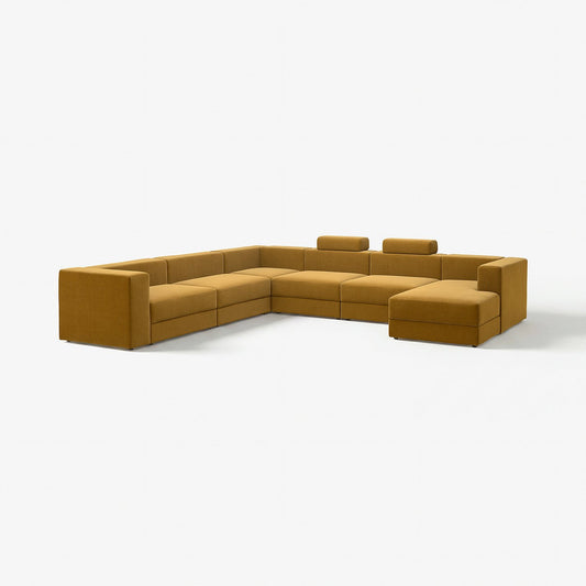 JÄTTEBO u-shaped sofa, 7-seat, with chaise longue, right with headrests/Samsala yellow-brown