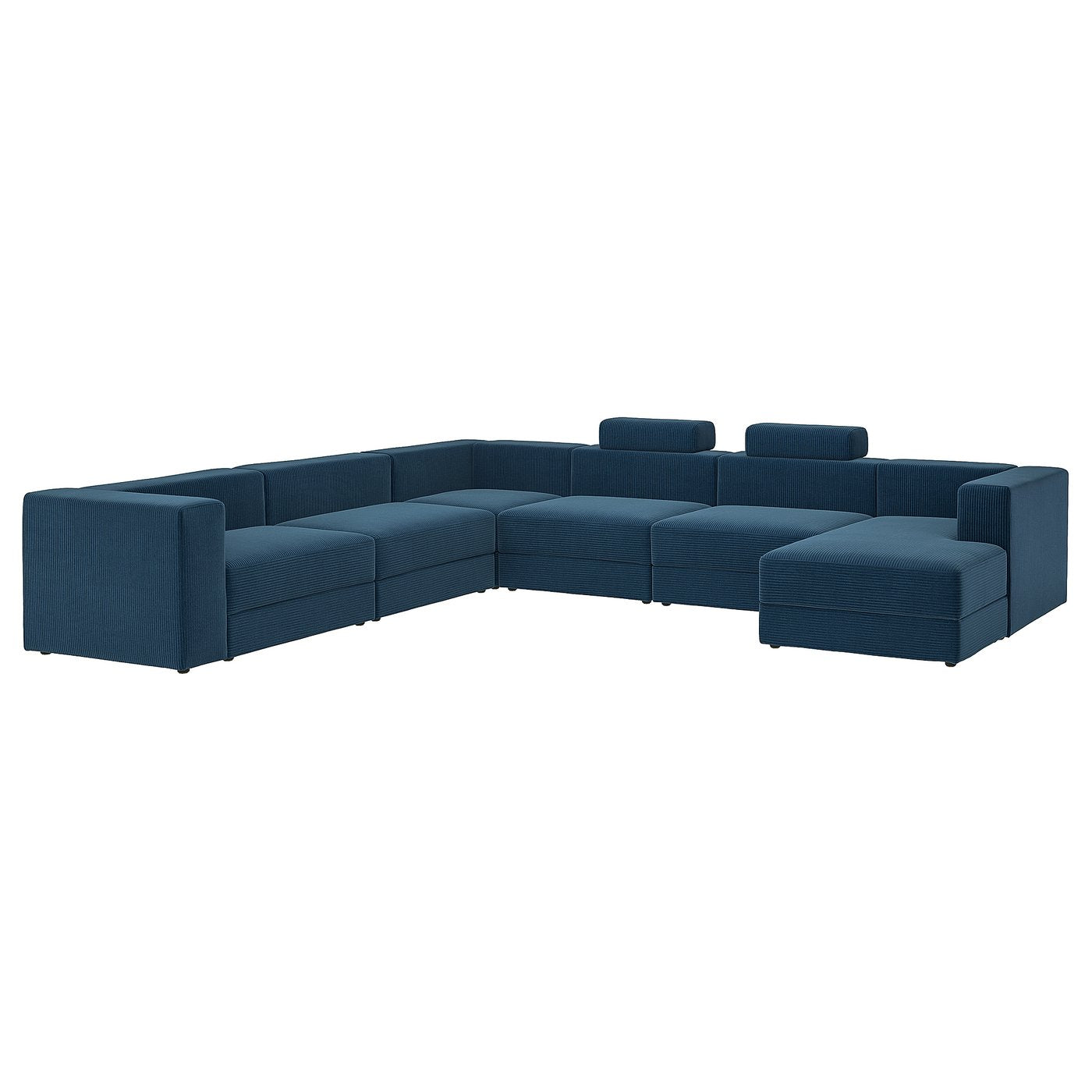 JÄTTEBO u-shaped sofa, 7-seat, with chaise longue, right with headrests/Samsala dark blue, 25x87x95 cm
